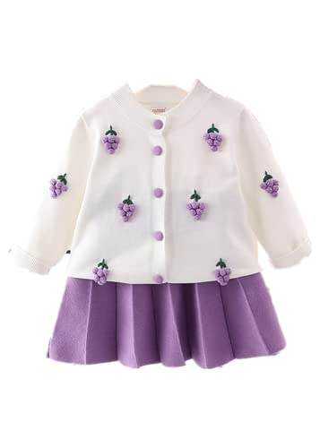 Baby Mädchen Kleidung 1-6 Jahre Kleid Baby 2PCS Kleinkind Outfits Knöpfe Pullover Tops + Mini Faltenrock Prinzessin Set (Violett, 100) von Qichenx