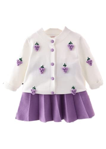 Baby Mädchen Kleidung 1-6 Jahre Kleid Baby 2PCS Kleinkind Outfits Knöpfe Pullover Tops + Mini Faltenrock Prinzessin Set (Violett, 130) von Qichenx