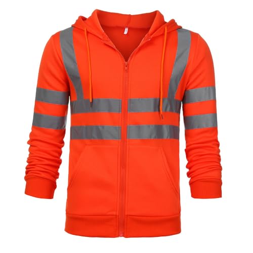 Mens Zipper Sicherheit Reflektierende Hoody jacke Herbst und Winter Fleece Warme Arbeitsjacke (DE/NL/SE/PL, Alphanumerisch, M, Regular, Regular, Stil 1- Orange) von Qichenx