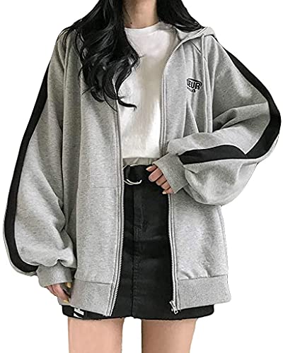 Qichenx Damen Sportjacke Kapuzenjacke Old Collge Hoodie Frühlingsjacke Hip Hop Boyfriends Stil Oberteile Sweatjacke Basic Pullover Jacke Kapuzenpullover Freizeitjacke (L) von Qichenx