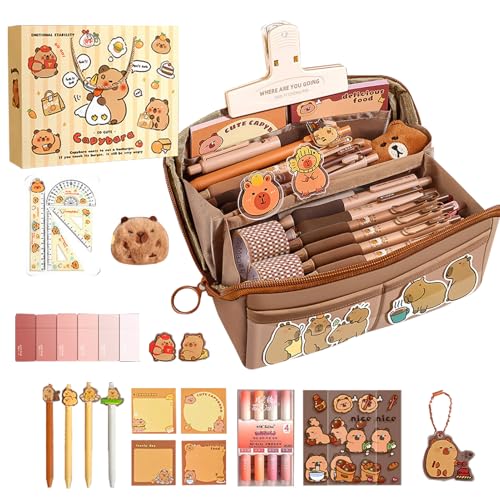 Qidures Capybara Schreibwaren Set, Capybara Mäppchen, Capybara Briefpapier Set, Federmäppchen Capybara Set, Capybara Federmäppchen, Capybara Themen Schreibwaren Mit Capybara Filzstifte von Qidures