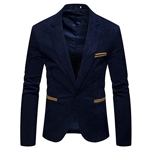 Qienjn Jacke Herren Einreiher Hochzeitsjacke Einfarbig Business Jacke Schalkragen Lässige Übergangsjacke Host Jacke Slim Fit Herren Anzüge Jacke Herren Sakko C-Navy XXL von Qienjn