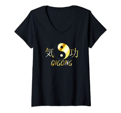 Damen Chinesische Symbole - Energiezucht - Qigong T-Shirt mit V-Ausschnitt von Qigong Training Tai Chi Meditation & Qigong Energy
