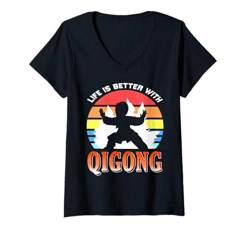 Damen Mit Qigong Ist Das Leben Besser Energie Humor T-Shirt mit V-Ausschnitt Damen Mit Qigong Ist Das Leben Besser Energie Humor T-Shirt mit V-Ausschnitt von Qigong Und Achtsamkeit Für Wellness-Fans