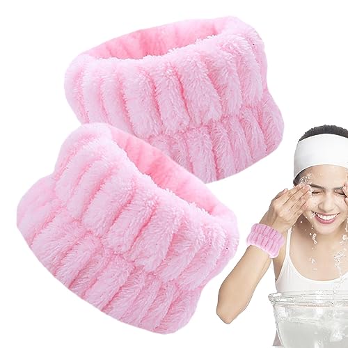 Hautpflege-Armbänder | 2 Stück saugfähige Korallenvlies-Handgelenk-Gesichtswaschbänder,Flauschige Handgelenkhandtücher zum Waschen des Gesichts, elastische Haargummis für Frauen, Mädchen und Qihuyi von Qihuyi