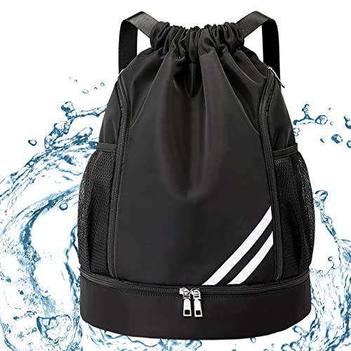 Qihuyi 2023 Mode Sport Rucksäcke Neue Sportrucksäcke Wasserdichter Kordelzug-Rucksack Kapazität Multi-Pocket Sporttasche Damen Herren Kinder mit Schuhfach und Netztaschen für Wasserflaschen von Qihuyi