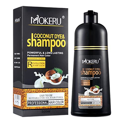 Schwarzes Haarfärbe-Shampoo,500 ml langanhaltendes Kokosnuss-Farbshampoo für Männer und Frauen - Kräuterformel, die nicht verblasst, nicht klebende Kopfhaut, schnell wirkendes schwarzes Qihuyi von Qihuyi