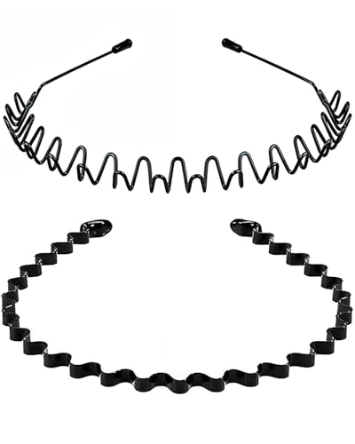 Qiifaiikooii Metall-Haarband für Herren, rutschfest, Federwellen-Haarbänder für Sport, Waschen des Gesichts, Unisex, Schwarz, 2 Stück von Qiifaiikooii