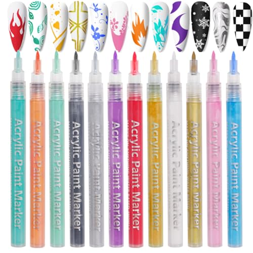 Nagellack Stifte - 12 Farben Nagel Acryl Zeichenstift Set - Wasserbasis Maniküre Werkzeuge für Reise Frauen Party Anfänger von Qikam