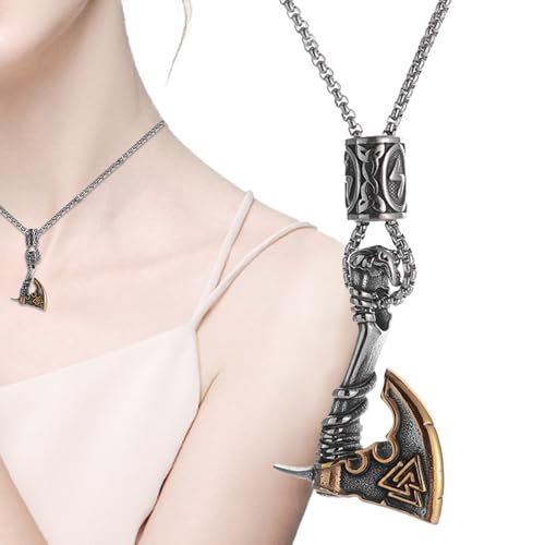 Qikam Axt Anhänger,Schmuck Runen Axt - Legierung Schmuck Geschenk Für Frauen Männer Jugendliche Geburtstag Reise Alltag Hochzeit Fans Zuhause von Qikam