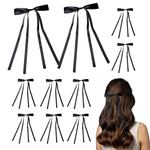 Qikam Damen-Haarschleifen-Clip, Damen-Haarschleifen-Clip | Haarspangen Band Seidig 10 Stück Schleifenklammern | Lange, elegante Haar-Accessoires, rutschfeste Satin-Haarschleife für dickes Haar von Qikam