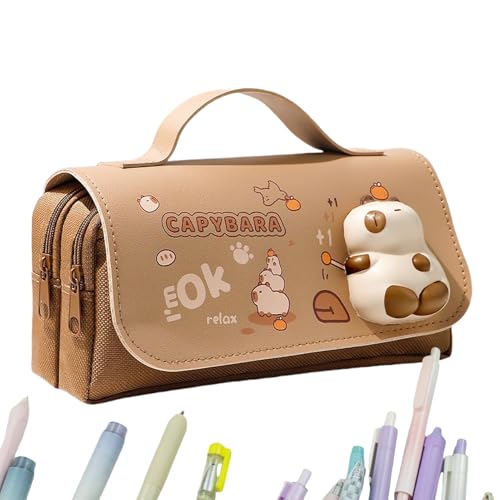 Qikam Süße Stiftetasche,Großes Fassungsvermögen Süßes Capybara-Motiv Federtasche | Tier-Motiv Aufbewahrungstasche Mit Reißverschluss Schreibwaren Organizer Für Schule Uni Büro von Qikam