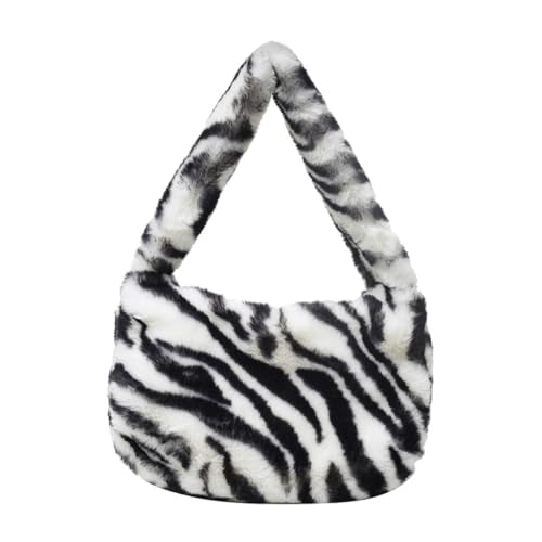 Qilmal Mode Achsel Tasche Umhängetasche für Mädchen Frauen Trendy Handtasche Vielseitige Plüsch Unterarmtasche Zebras/Leopard Print Tote Bag, zebra schwarz von Qilmal