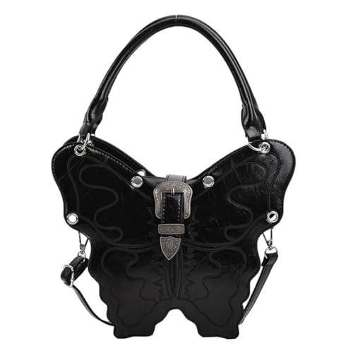 Qilmal Mode Umhängetasche Einfache PU Leder Pendeln Tote Tasche Frauen Schmetterling Form Handtasche Elegante Crossbody Taschen Geldbörse, Schwarz von Qilmal