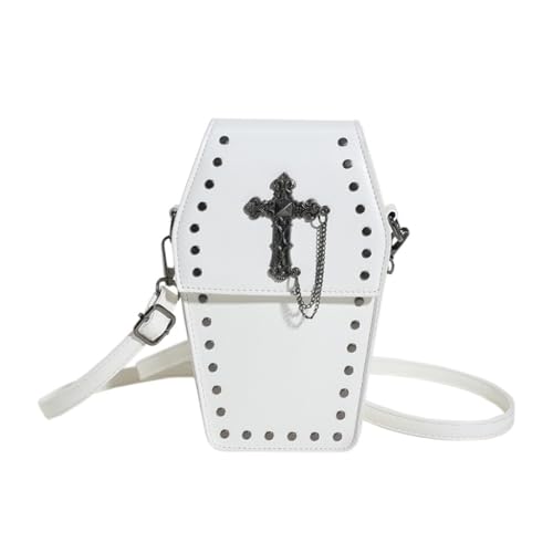 Qilmal Rivet Handtasche Crossbody Tasche Sarg Geformte Tasche für Frauen Vielseitige Geldbörse Trendy Tasche Halloween Gothic Tasche Handytasche, weiß, Cross von Qilmal