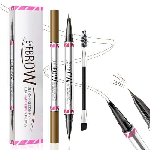 2-in-1 Dual-Ended Microblading Augenbrauenstift, Augenbrauenstift Wasserfest, Wasserfest zum Gestalten natürlicher Augenbrauen, Eyebrow Pencil mit Pinsel, Langanhaltend wie echt (Braun) von Qilnyeh