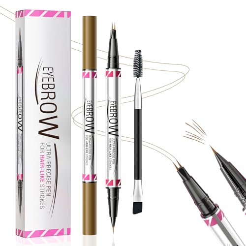 2-in-1 Dual-Ended Microblading Augenbrauenstift, Augenbrauenstift Wasserfest, Wasserfest zum Gestalten natürlicher Augenbrauen, Eyebrow Pencil mit Pinsel, Langanhaltend wie echt (Hellbraun) von Qilnyeh