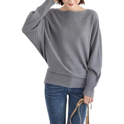 Qin Derdom Batwing Pullover Damen - Boot-Ausschnitt Batwing Ärmel Dolman Strickpullover Leichter Herbst/Winter Pullover von Qin Derdom