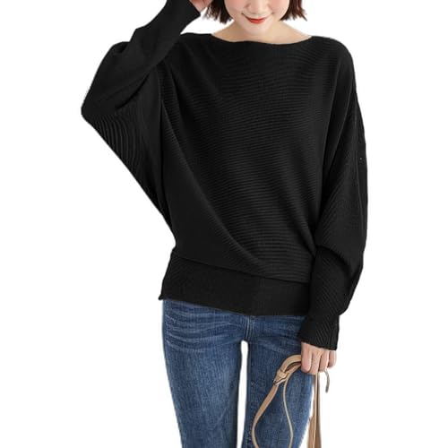 Qin Derdom Batwing Pullover Damen - Boot-Ausschnitt Batwing Ärmel Dolman Strickpullover Leichter Herbst/Winter Pullover von Qin Derdom