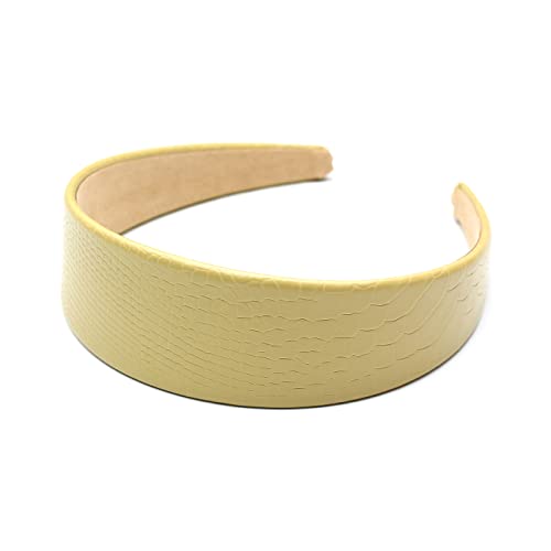 QinGoo Breit Leder PU Stirnband Gelb Haarreif Frauen Stirnbänder Haarband Damen Kopfschmuck Haarschmuck 1stück(Yellow) von QinGoo