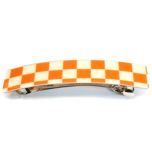 QinGoo Damen Barrette mit Schachbrettmuster, 10.5cm in Orange - Für Pferdeschwanz & Hochsteckfrisur, automatische Patentspange mit rutschfestem Halt im Alltag von QinGoo