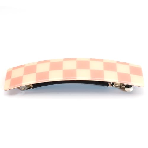 QinGoo Damen Barrette mit Schachbrettmuster, 10.5cm in Rosa - Für Pferdeschwanz & Hochsteckfrisur, automatische Patentspange mit rutschfestem Halt im Alltag von QinGoo