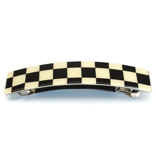 QinGoo Damen Barrette mit Schachbrettmuster, 10.5cm in Schwarz - Für Pferdeschwanz & Hochsteckfrisur, automatische Patentspange mit rutschfestem Halt im Alltag von QinGoo