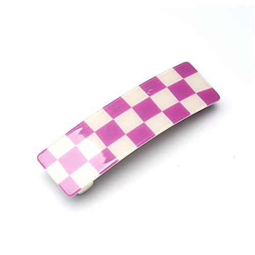 QinGoo Damen Barrette mit Schachbrettmuster, 8.5cm in Lila - Für Pferdeschwanz & Hochsteckfrisur, automatische Patentspange mit rutschfestem Halt im Alltag von QinGoo