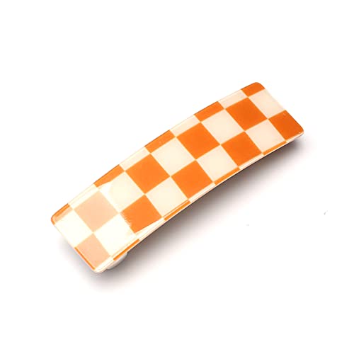 QinGoo Damen Barrette mit Schachbrettmuster, 8.5cm in Orange - Für Pferdeschwanz & Hochsteckfrisur, automatische Patentspange mit rutschfestem Halt im Alltag von QinGoo