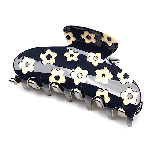 QinGoo Groß Acetat Blumen Haarklammer Klauen Haarspange Schöne Damen Haarschmuck Elegant Haar-Accessoire 1 stück(9 * 4.5cm, Navy Daisy) von QinGoo