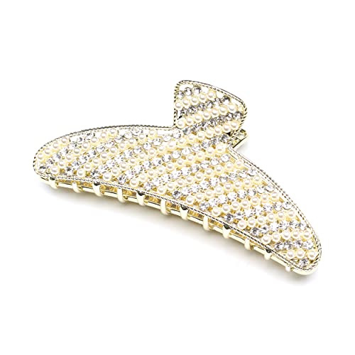 QinGoo Damen Haarklammer aus Metall, Groß 11.5cm mit Perlen und Kristall - Extra starker Halt für dickes Haar, rutschfest für Alltag von QinGoo