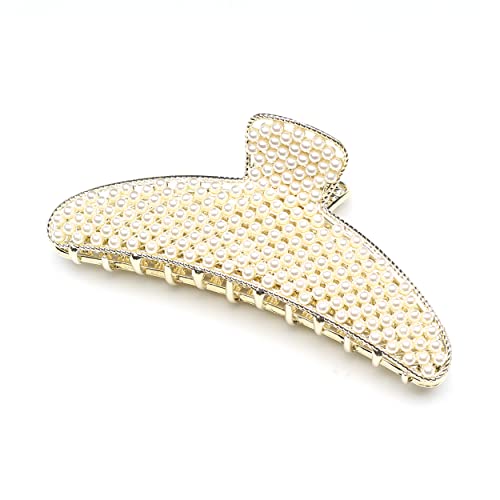 QinGoo Damen Haarklammer aus Metall, Groß 11.5cm mit Perlen - Extra starker Halt für dickes Haar, rutschfest für Alltag von QinGoo