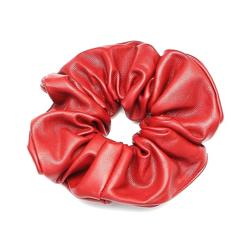 QinGoo Damen Haargummi aus Leder, elastisch in Rot - Für Pferdeschwanz & Dutt, ideal für Sport & Alltag mit haarschonender Wirkung von QinGoo