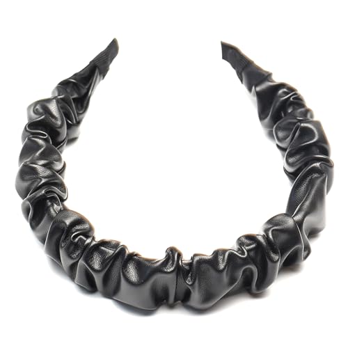 QinGoo Leder Falten Haarreif Stirnband Kopfschmuck Stirnbänder Haarband Haarschmuck 1stück(Black) von QinGoo