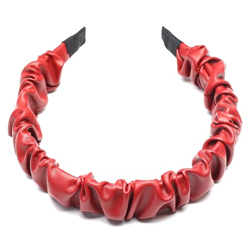 QinGoo Leder Falten Haarreif Stirnband Kopfschmuck Stirnbänder Haarband Haarschmuck 1stück(Wine Red) von QinGoo