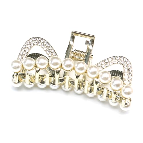 QinGoo Mittelgröße Metallisch Haarklammer glitzer Klauen Haarspange Schöne Damen Haarschmuck Elegant Haar-Accessoire 1stück(7.8cm*4.3cm,Perle) von QinGoo