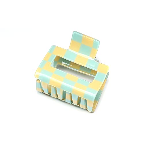 QinGoo Mittelgroß Blau Gelb Schachbrett Haarklammer Klauen Haarspange Damen Haarschmuck Haar-Accessoire 1 stück(5.2cm*5cm,Blue Yellow) von QinGoo