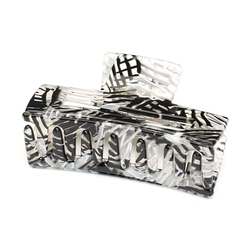 QinGoo Mittelgroß Acetat Haarklammer Klauen Haarspange Schöne Damen Haarschmuck Elegant Haar-Accessoire-1stück(7.8 * 4cm, Stripe White Black) von QinGoo