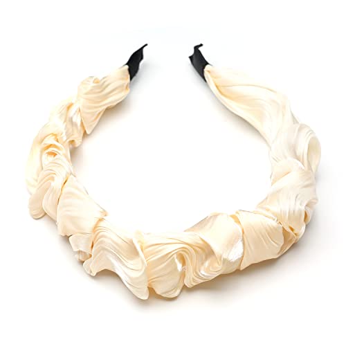 QinGoo Satingefühl Creme Stirnband Haarreife Frauen Stirnbänder Haarband Haarschmuck Kopfschmuck 1stück(Cream) von QinGoo