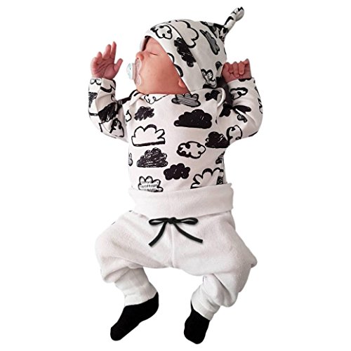 QinMM Babykleidung Satz, Neugeborenes Baby Mädchen Jungen Niedlich Wolken Druck Lange Ärmel T-Shirt Tops + Hosen Ausstattungs Kleidung Satz (0-18Monate) (0-3M, Weiß) von QinMM