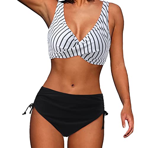 Bikini Damen Set Bikini Damen Bauchweg Push Up Bikini Set Cross Back Badeanzüge Twist Front Bademode Zweiteiler Badeanzug High Waist Bademode Damen Badeanzüge Twist Front Kordelzug Side Bikini Sets von QinMMSPORTS