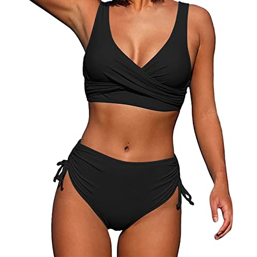 Bikini Damen Set Bikini Damen Bauchweg Push Up Bikini Set Cross Back Badeanzüge Twist Front Bademode Zweiteiler Badeanzug High Waist Bademode Damen Badeanzüge Twist Front Kordelzug Side Bikini Sets von QinMMSPORTS