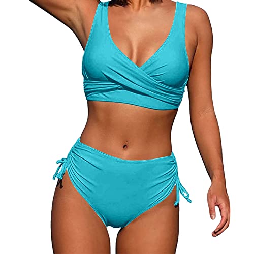 Bikini Damen Set Bikini Damen Bauchweg Push Up Bikini Set Cross Back Badeanzüge Twist Front Bademode Zweiteiler Badeanzug High Waist Bademode Damen Badeanzüge Twist Front Kordelzug Side Bikini Sets von QinMMSPORTS