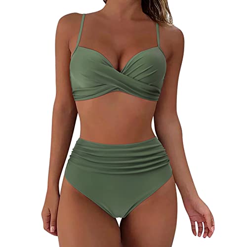 Damen Bikini Set Push Up Zweiteiliger Elegante Sport Bikinidamen Glänzend Badebekleidung Tanga Streifen Pailletten Badeanzug Weicher Bequemer Schulterfreier Bikini breite Schultergurte (08-1-A-AG, M) von QinMMSPORTS