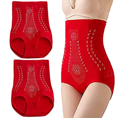 Damen Shapewear Unterhose Bauchweg Miederhose hoher Taille Unterwäsche Bauchkontrolle Miederpant weicher Elastisch Body Shaper Frauen Figurenformend Bodysuit Butt Lifter Miederslip Body (03-Red, L) von QinMMSPORTS