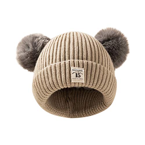 QinMMSPORTS Baby Mütze Kinder Warme Gestrickte Wintermütze mit Zwei Bommeln Perfekt Beanie für Winter und Autumn Winter Warme Rippstrickmütze Bunte Ohren Doppel-Pom-Mütze (Beige, Einheitsgröße) von QinMMSPORTS