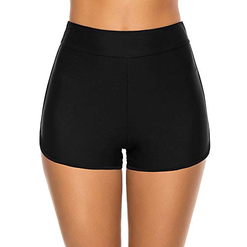QinMMSPORTS Damen Badeshorts High Waist Kurze Badehose UV Schutz Board Schwimmshorts Boardshorts Bikinihose Strand Wassersport Shorts Boardshorts Sport Shorts (Schwarz, M) von QinMMSPORTS