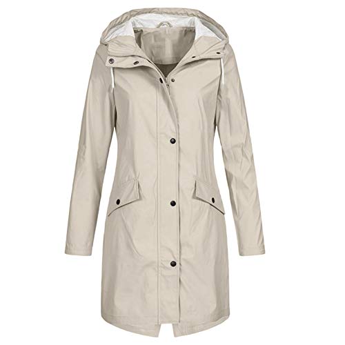 QinMMSPORTS Damen Regenmantel Gefüttert Damen Jacke Mantel Wasserdichter Regenmantel Lange Kapuzenjacke Warme Gefüttert Regenjacke Windproof Wintermantel (Beige, XXL) von QinMMSPORTS