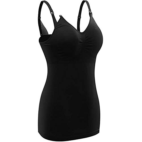 QinMMSPORTS Damen Stilltop ohne Buegel Unterhemd mit Nahtloser Still BH Schwangerschaft Top Umstandsmode Unterwäsche Stillunterhemd für Stillzeit (1Pc-Schwarz, XXL) von QinMMSPORTS