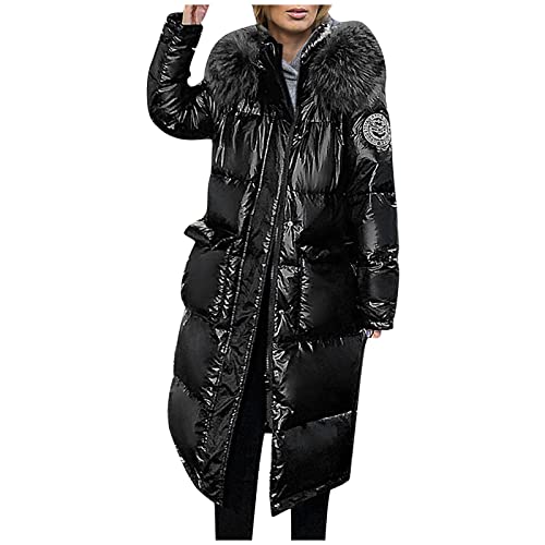 QinMMSPORTS Daunenweste Damen Lang Winterjacke Daunenjacke Warm Weste Jacke mit Kapuze Steppjacke Wintermantel Casual Daunenmantel Slim Gilet mit Taschen (Schwarz, L) von QinMMSPORTS